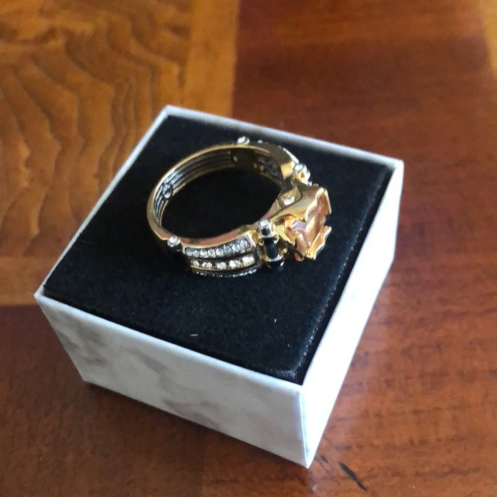 Men’s fashionable faceted champagne stone gold metal gentleman band ring NWT 12